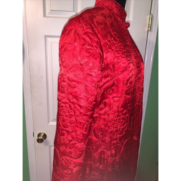 Vintage 100% Silk Made in Hong Kong CATHAY Red Quilted Robe Large - Picture 3 of 8